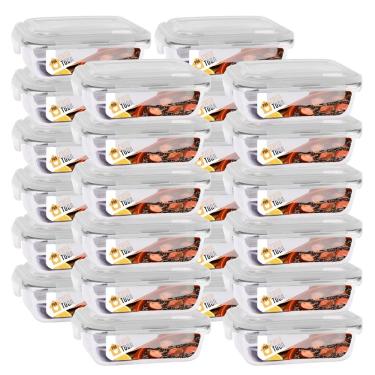 Imagem de Jogo 24 Potes Marmitas Fitness 640ml Vidro Retangular Tampa Hermetico