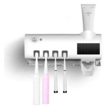 Imagem de Suporte Escova De Dente Com Esterealizador Dispenser Automatico Pasta Higienizador Uv