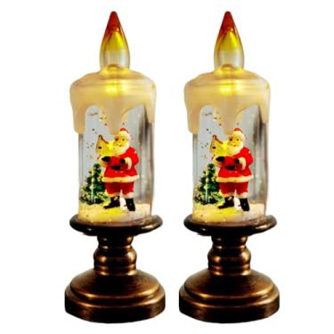 Imagem de Velas sem chamas acesas a pilhas, pacote com 2 globos de neve de Natal, água giratória, velas giratórias para Halloween, Ação de Graças, casamentos, decoração de casa (Santa)