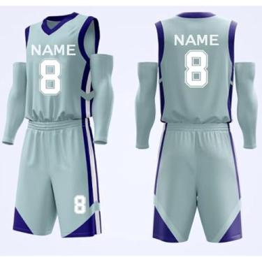 Imagem de Kit De Basquete Personalizado Para Homens E Mulheres Com Nome Número Logotipo Da Equipe Conjunto De Shorts De Basquete Camisa De Basquete, Blue, M