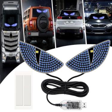 Imagem de 2 peças de luz de olhos, luz de meio olho de diabo, luz de olho de diabo para para-brisas, luz de olho de diabo para carro, luz de olho de demônio de LED, para-brisa frontal e traseira, luz de LED