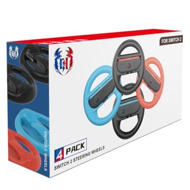 Imagem de GH 4 Pack Switch 2 Steering Wheel Compatible with Mario Kart World, Mario Cart Racing Wheel Compatible with Nintendo Switch 2, Joy Con Games Controller Black x2, Red and Blue