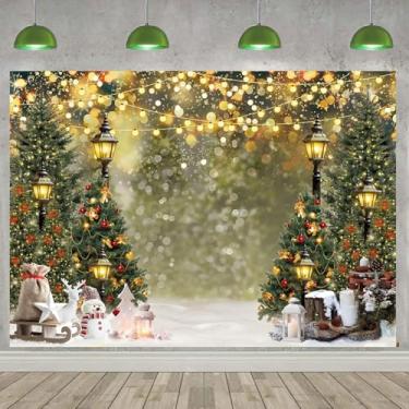 Imagem de Árvore de Natal de inverno, floco de neve, cenário de neve de 25 x 20 m, com glitter verde, retrato bokeh, fundo fotográfico, férias, Natal, chá de bebê, decoração de festa de aniversário, adereços