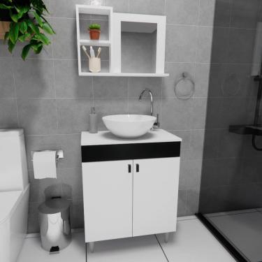 Imagem de Gabinete Armário para Banheiro Suspenso com Espelho e com Cuba 60cm Preto