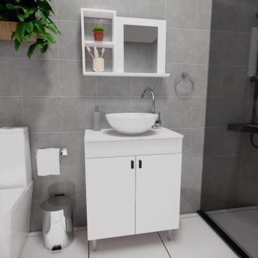 Imagem de Gabinete Armário para Banheiro Suspenso com Espelho e com Cuba 60cm Branco