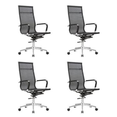 Imagem de Kit 4 Cadeiras Escritório Giratória Sidney Presidente Preto