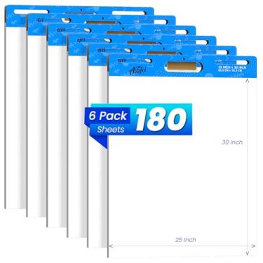 Imagem de AILZFEI Papel flip chart para professores, bloco de cavalete pegajoso 63,5 x 76,2 cm, tiras adesivas superiores e centrais, papel grande autoadesivo, 30 folhas/bloco, 6 blocos, resiste a vazamento do