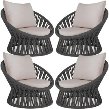 Imagem de 4 Poltrona área Externa Monza Alumínio Pintura Corda Náutica Preto