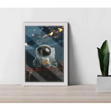 Imagem de Quadro Decorativo Astronauta Beer Sala Bar + Vidro 33x25 A4 - Genérico