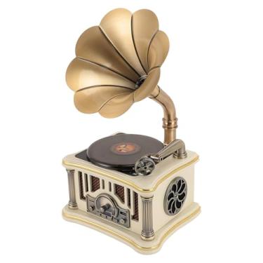 Imagem de Luocute Alto -falante de Gramofone Vintage, Alto -falante de Rádio Retro Giratória Com Chifre de Cobre, Construído No 3,5 Mm Aux in/USB/FM Radio para Decoração e (Branco)