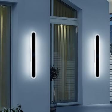 Imagem de Pacote com 2 lâmpadas externas montadas na parede, arandela externa oval moderna de 59,9 cm, regulável 3000K-6000K, faixa IP65, à prova d'água, iluminação de varanda para pátio, quintal, garagem, casa