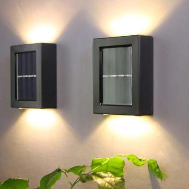 Imagem de Luminária LED Solar de Parede para Jardim e Garagem | Luz Branca Quente | IP65 Impermeável | Iluminação Superior e Inferior(2pcs)