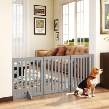 Imagem de PUPETPO Portão de madeira independente para animais de estimação de 61 cm, portão para cães para escadas, portas e corredores, cerca dobrável para animais de estimação para uso interno, pés de suporte