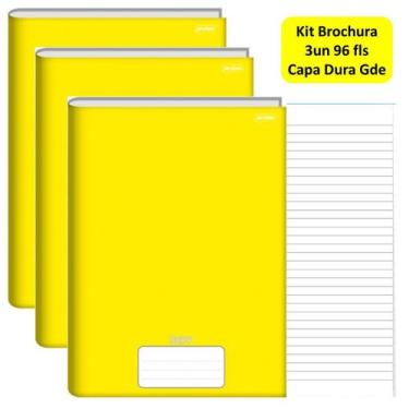 Imagem de Caderno Brochurão Kit 3un 96fls Stiff Capa Dura Amarelo Jandaia Escola