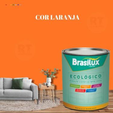 Imagem de Esmalte Sintético Brasilux Base Água Ecologico Cor Laranja 800ML Brilh