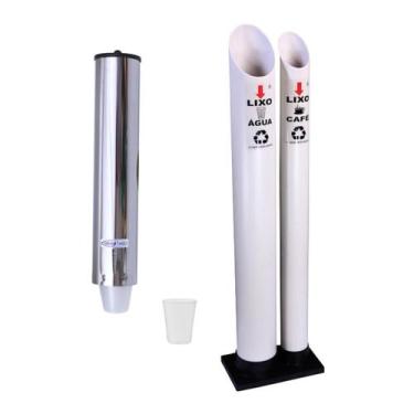Imagem de Kit Lixeira Dupla Água Café PVC E Porta Copos 200ML Inox - Aldinox, Br