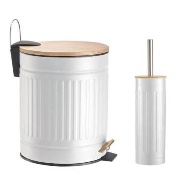Imagem de Lixeira 5L Fechamento Suave Escova Sanitária Branca Fluted - Kadê