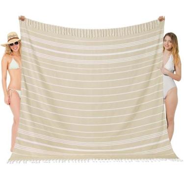 Imagem de Toalha de praia Vikumond Oversize XXL de algodão à prova de areia bege