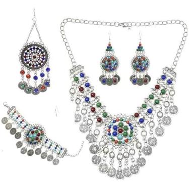 Imagem de Colar De Borla De Moeda Brincos Pulseira Cintura Barriga Conjuntos De Corrente Boho Turco Tribal Festa Jóias, S-02