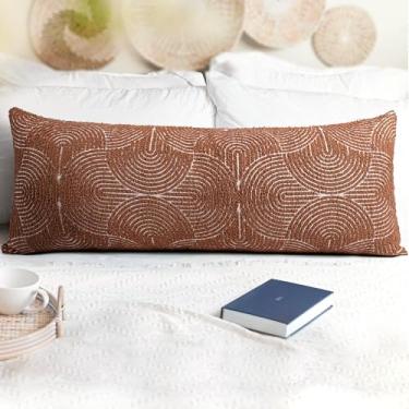 Imagem de AELS Capas de almofada lombar texturizadas decorativas Boho 35,5 x 91,6 cm, fronha longa com tufos de arco-íris de meados do século orgânico, capa de almofada geométrica para cama, sofá, laranja