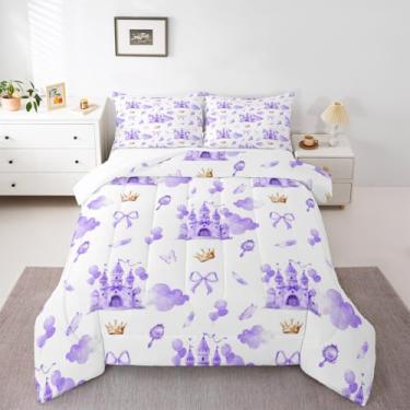 Imagem de Feelyou Conjunto de cama macio com laço e laço para meninos e meninas, solteiro, princesa, edredom de microfibra, castelo, decoração de quarto, 2 peças com 1 fronha