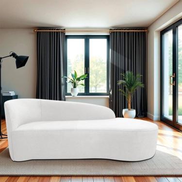 Imagem de Recamier Curvo Orgânico 160cm 2 Lugares Lado Direito para Sala Estar Bouclé Paris Branco
