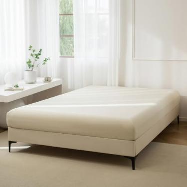 Imagem de JIYUAN 1 lençol com elástico 100% algodão lavado, lençol de baixo com bolso profundo para colchões de até 43 cm, confortável e respirável para todas as estações, tamanho solteiro, bege mesclado