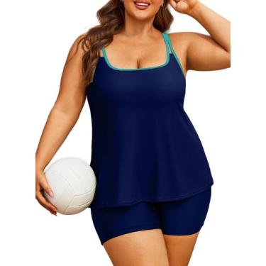 Imagem de Maiô Aleumdr Plus Size Tankini com shorts para mulheres azul marinho