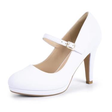 Imagem de Sapatos IDIFU White Pumps, plataforma feminina, salto alto de 10 cm