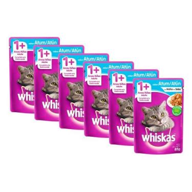 Imagem de Kit 6 Ração Úmida para Gatos Whiskas Adulto 1+ Anos Sabor Atum ao Molh