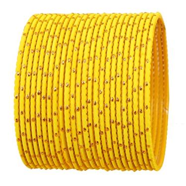 Imagem de Nova coleção de pingentes coloridos da Touchstone, coleção indiana de bollywood, braceletes de tamanho grande, exclusivos da Golden Glaze Conjunto de 24 para mulheres. Amarelo