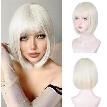 Imagem de Peruca cor T Platinum Blonde Bob 30 cm com franja sintética - T-color