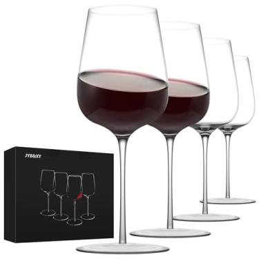 Imagem de Conjunto de 4 taças de vinho ultrafinas de 590 ml de perfil fino soprado à mão quadrado premium exclusivo grande cristal extrafino haste longa para homens ou mulheres, casamento, aniversário, caixa de