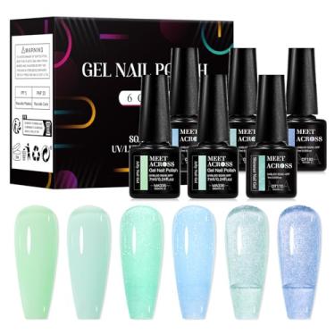 Imagem de MEET ACROSS Conjunto de 6 peças de esmalte de gel azul (Blue Jelly), claro, claro, azul royal, azul marinho, transparente, gel transparente, imersão UV, LED, arte francesa, manicure, salão de beleza
