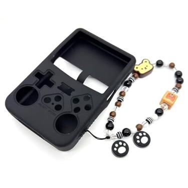 Imagem de Capa de silicone para console de jogos portátil R36S capa protetora com cordão acessório para presente (preto)