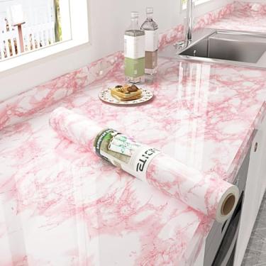 Imagem de STICKEEP Gloosy Papel de contato mármore rosa descascar e colar bancadas à prova d'água papel de contato granito vinil à prova de óleo papel de parede de mármore rosa para penteadeira, cômoda, mesa