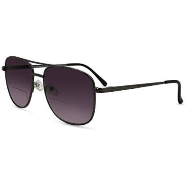 Imagem de In Style Eyes Just Chillin' Aviator Óculos de sol bifocais – Óculos de sol clássicos com armação de metal com fio – Lente gradiente – Estanho – 2,75x