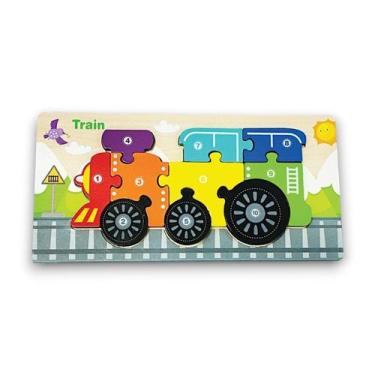 Imagem de Quebra-cabeça Infantil Trem Encaixe Madeira 3D Montessori - Toy Mix