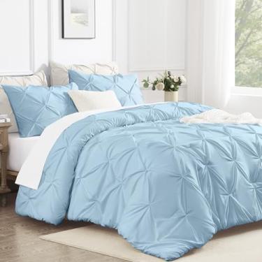 Imagem de Andency Conjunto de edredom azul claro King Size (264 x 224 cm), 3 peças, macio, leve, moderno, moderno, plissado, conjunto de cama alternativo para todas as estações, para meninos, homens e adultos