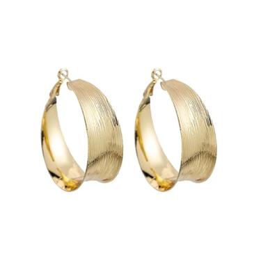 Imagem de Brincos de argola grossos de ouro/prata para mulheres, grandes e largos, brincos pendurados com argola grande, textura punk, círculos, brincos redondos, roupas modernas, Large, Metal, Sem pedra