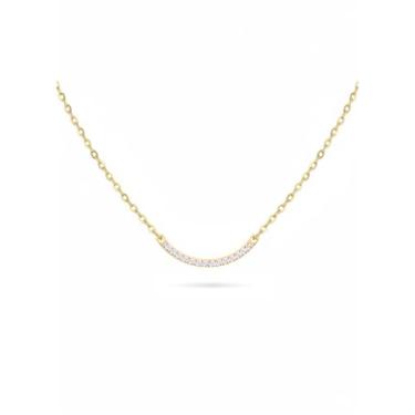 Imagem de PENLYU Colar feminino com pedra do mês de nascimento em ouro 14K, pingente de barra curvada, colar de irmãs, presentes para mãe e família, design de um terço de círculo, joia de presente de