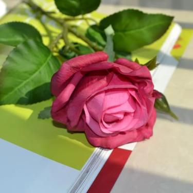 Imagem de 5 peças de flores artificiais de rosas hidratantes para as mãos, decoração de casamento, buquê de noiva com toque real de rosas, decoração para sala de estar e casa (rosa vermelha)