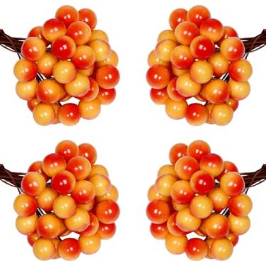 Imagem de Lystaii 200 peças de bagas artificiais de azevinho de 10 mm, bagas falsas de Natal com hastes de arame, palhetas para decoração de árvore de Natal, guirlanda de artesanato, festa (laranja)
