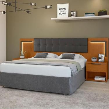 Imagem de Cabeceira Box Casal 160 Ambiente Calitan Frassino Preto Fosco com Led - Lopas