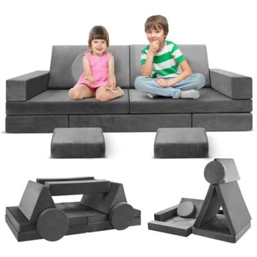 Imagem de Sofá modular infantil de 18 peças, sofá de chão, sofá secional para quarto de crianças e móveis de sala de jogos para brincar, criativo, espuma conversível e almofada de chão para meninos e meninas