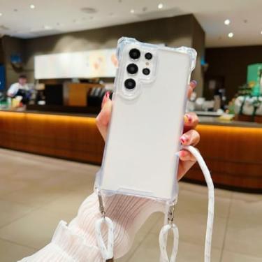 Imagem de Capa com alça de quatro cantos para Samsung Galaxy A54 A55 S25 S24 Ultra S23 Plus S24ultra, tira transversal, capa transparente à prova de choque (para S25 Ultra/transparente)