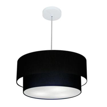 Imagem de Lustre Pendente Duplo Cilíndrico Vivare Md-4351 Cúpula Em Tecido 50x40cm - Bivolt Preto 127/220v