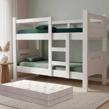 Imagem de Beliche Solteiro Estrutura MDF Reforçada Vira Duas Camas Com 2 Colchõe