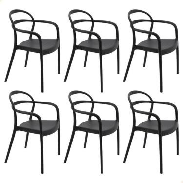 Imagem de Kit 6 Cadeiras Tramontina Sissi ECO em Polipropileno e Fibra de Vidro com Braços Preto 92045409