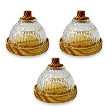 Imagem de Kit 03 Mini Cloche Pâtisserie Doces Vidro Madeira Artesanal - Luggari
